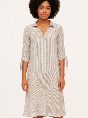 TWEED Pinstripe Bias Cut Design Guazy Midi Dress 3/4 Tie Sleeves (fits M - L)